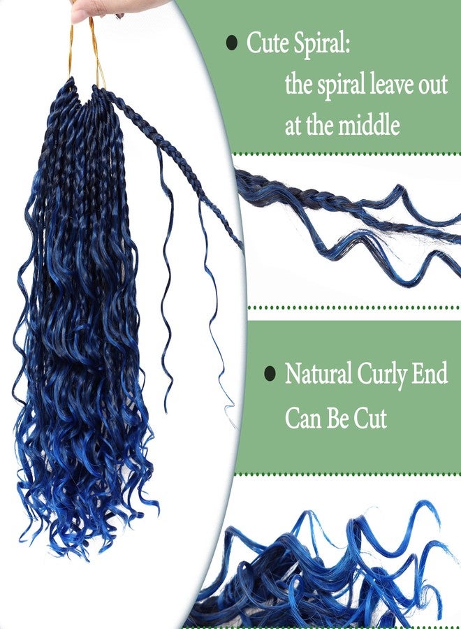 Eerya 8 Packs Boho Box Braids Crochet Hair for Black Women 10 Inch Pre-looped Bohemian Blue Crochet Goddess Box Braids With Curly Ends Synthetic Crochet Hair Extensions (10 inch, Tblue) - Image 5